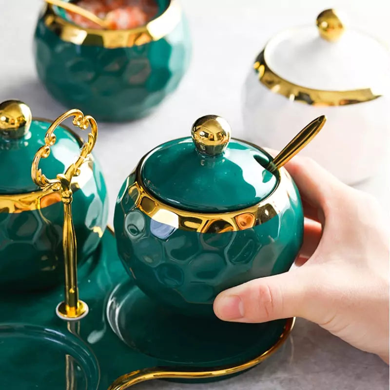 Conjunto de Potes de Cerâmica Kit Açucareiro e Saleiro