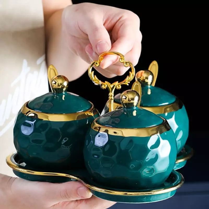 Conjunto de Potes de Cerâmica Kit Açucareiro e Saleiro