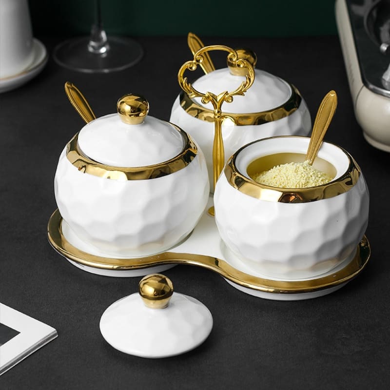 Conjunto de Potes de Cerâmica Kit Açucareiro e Saleiro