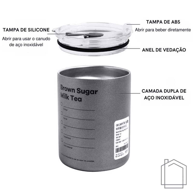 Copo Térmico de Aço Inox Portátil com Tampa Hermética