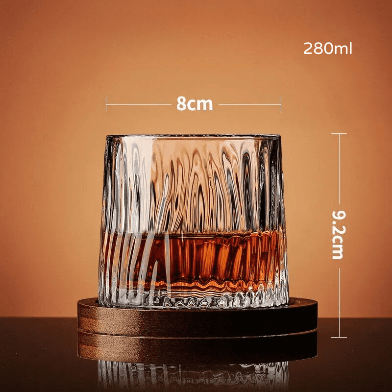 Copo de Whisky em Cristal com Base Rotativa em Madeira