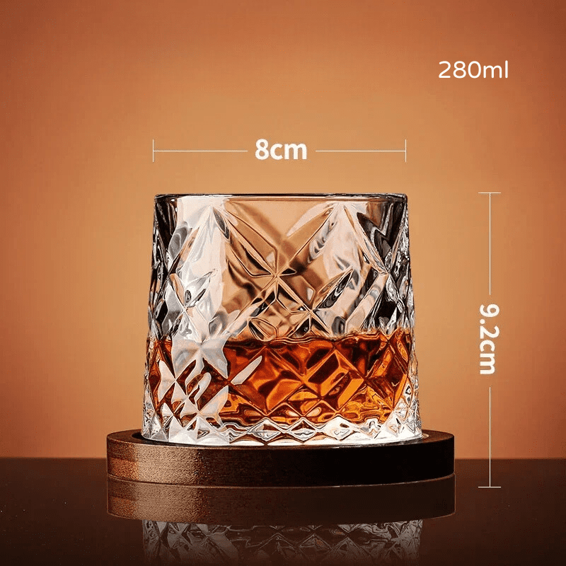 Copo de Whisky em Cristal com Base Rotativa em Madeira