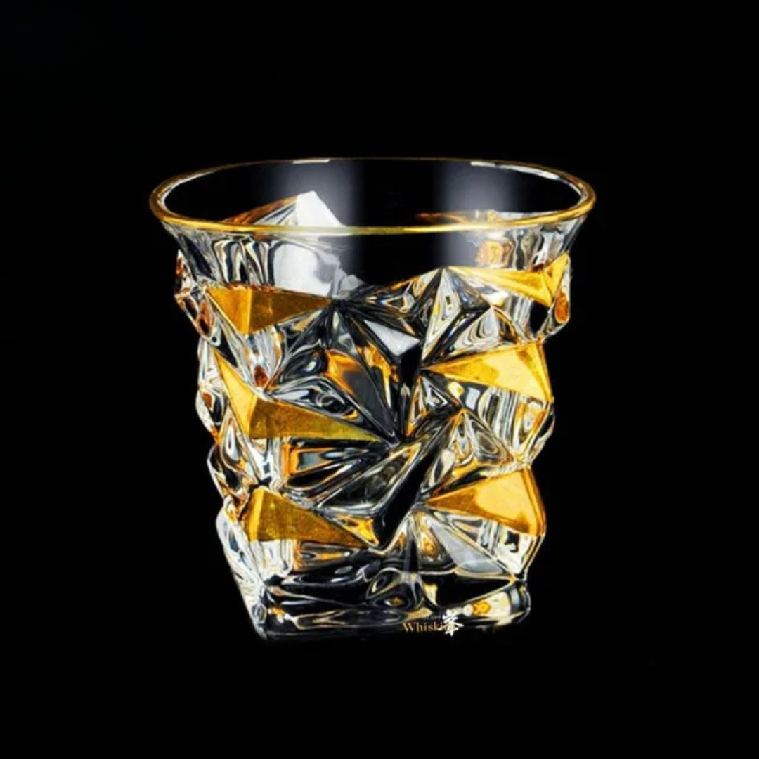 Copos de Whisky em Cristal com Detalhes Dourados Luxuosos
