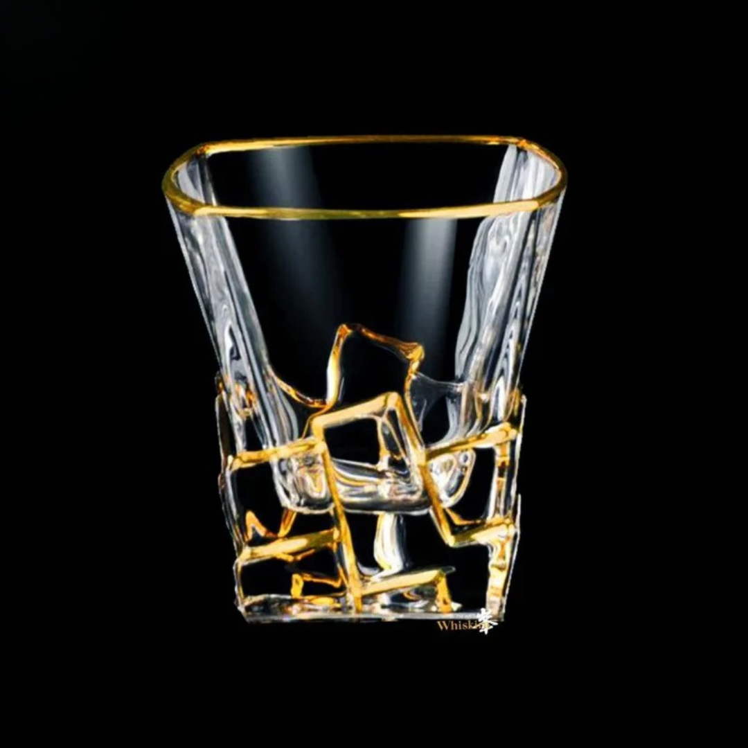 Copos de Whisky em Cristal com Detalhes Dourados Luxuosos