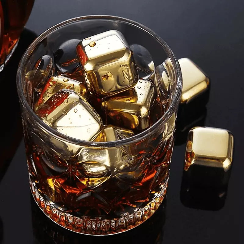 Cubos De Gelo Em Aço Inox Dourado Com Pegador Elegante