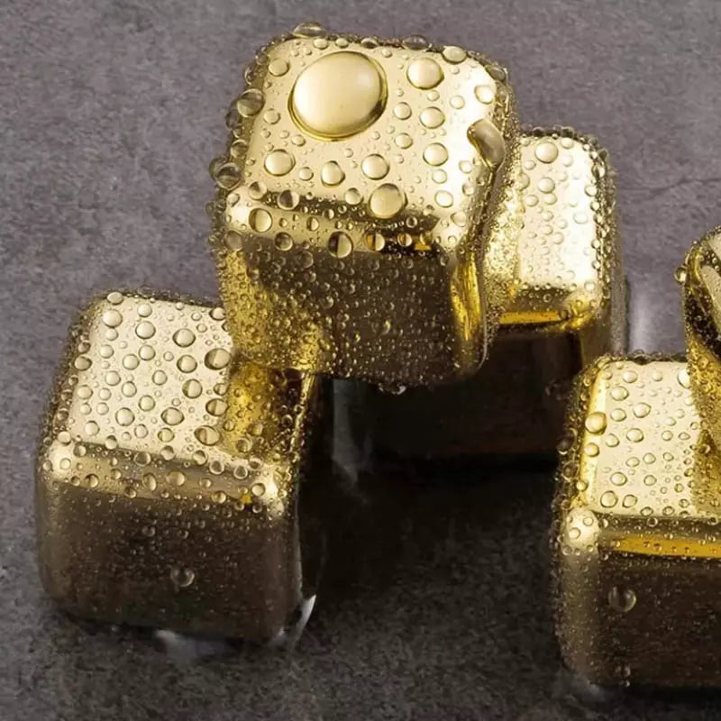 Cubos De Gelo Em Aço Inox Dourado Com Pegador Elegante