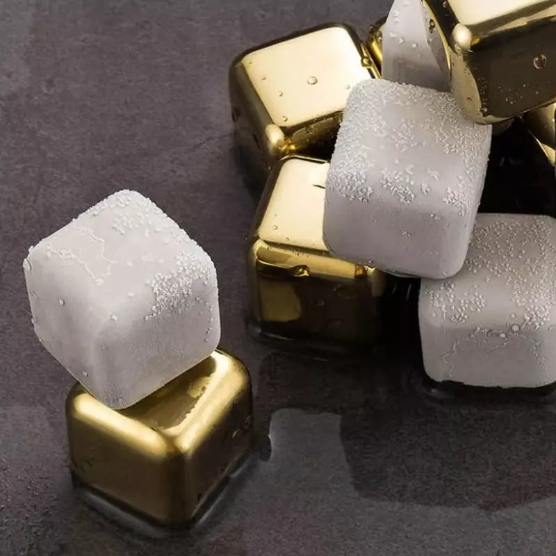 Cubos De Gelo Em Aço Inox Dourado Com Pegador Elegante