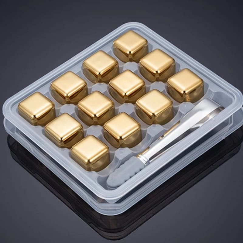 Cubos De Gelo Em Aço Inox Dourado Com Pegador Elegante