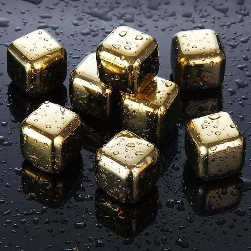 Cubos De Gelo Em Aço Inox Dourado Com Pegador Elegante