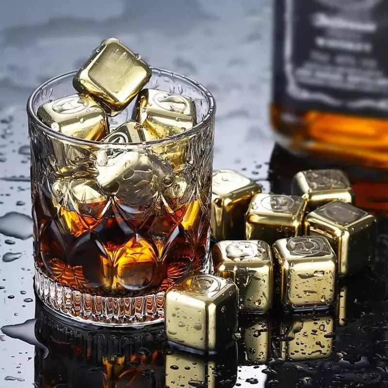 Cubos De Gelo Em Aço Inox Dourado Com Pegador Elegante