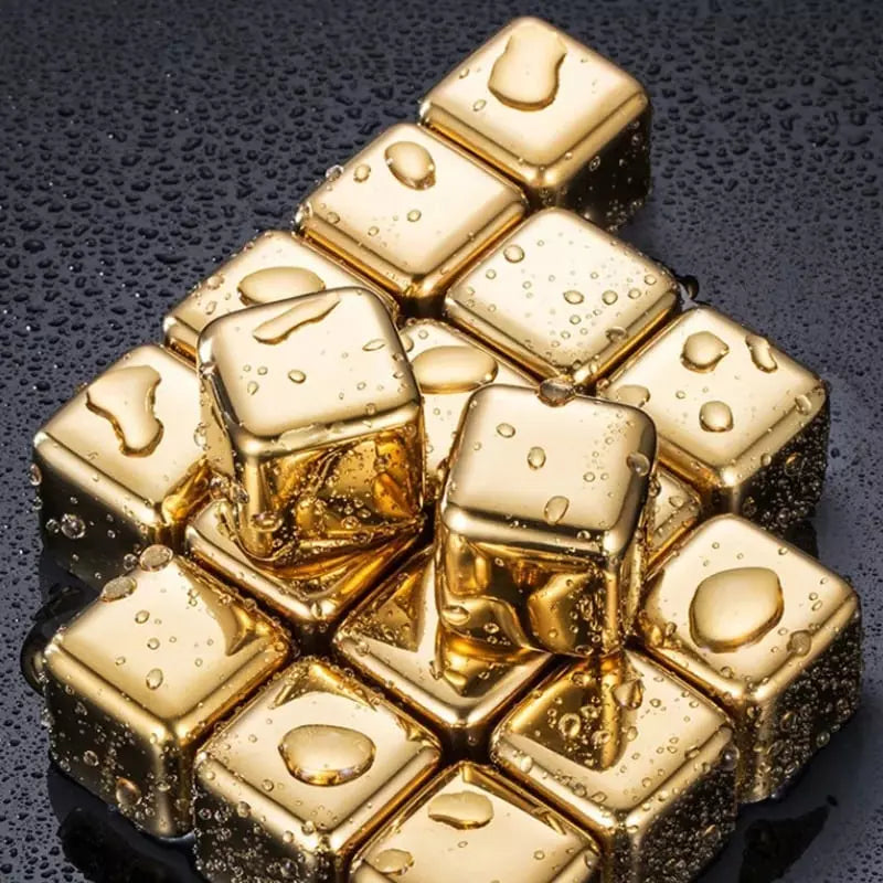 Cubos De Gelo Em Aço Inox Dourado Com Pegador Elegante