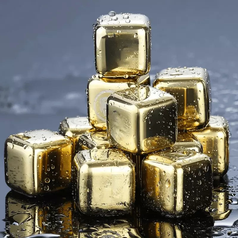 Cubos De Gelo Em Aço Inox Dourado Com Pegador Elegante
