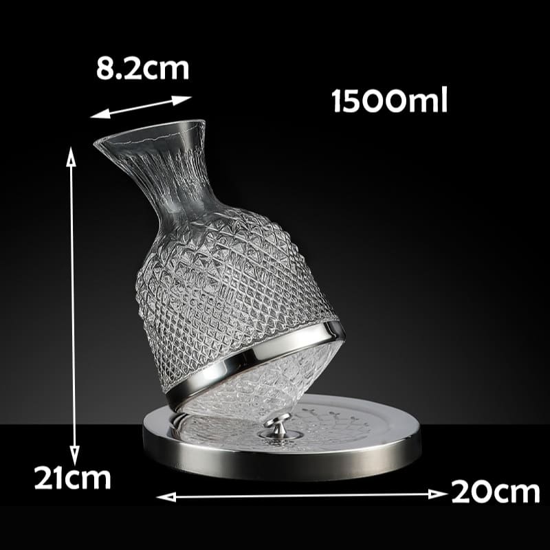 Decanter De Vinho Em Vidro Cristal Rotativo Com Eixo Inox