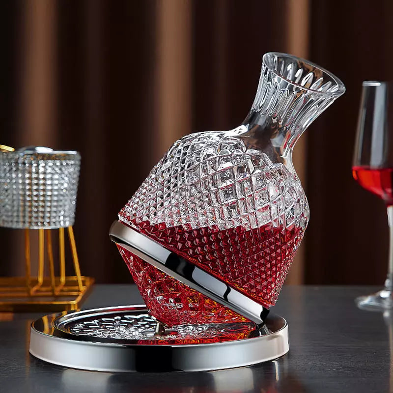 Decanter De Vinho Em Vidro Cristal Rotativo Com Eixo Inox