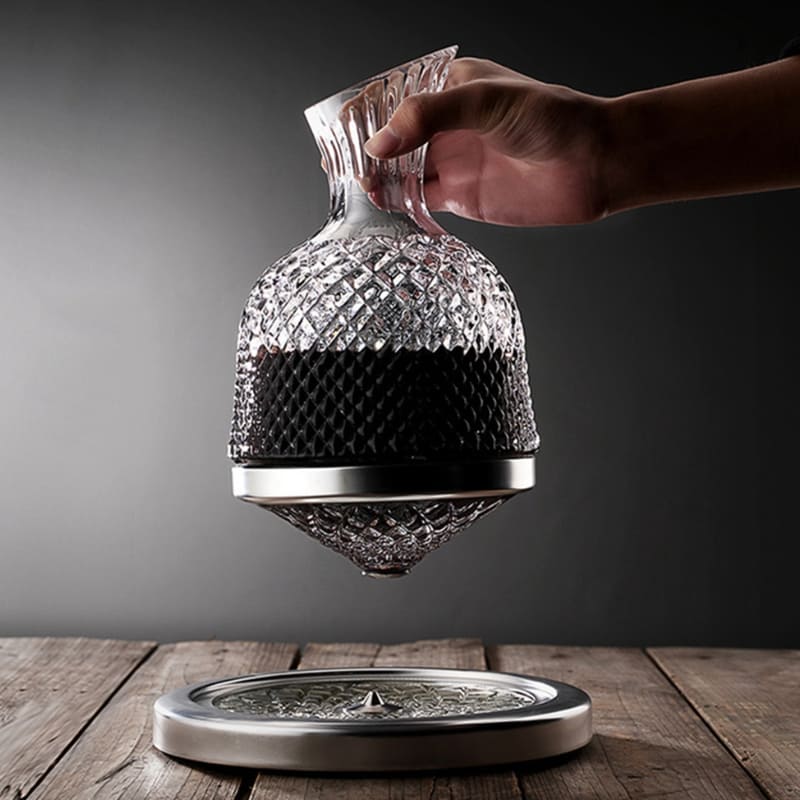 Decanter De Vinho Em Vidro Cristal Rotativo Com Eixo Inox