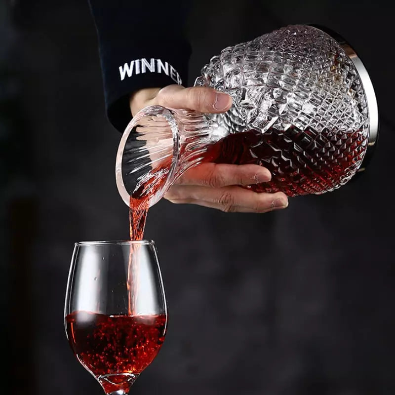 Decanter De Vinho Em Vidro Cristal Rotativo Com Eixo Inox