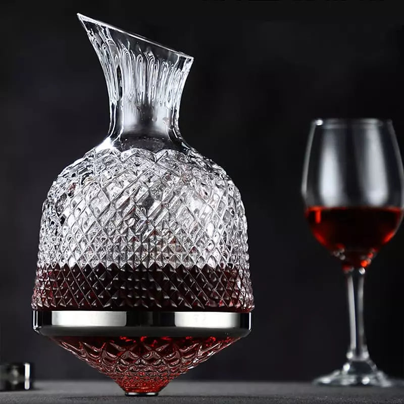 Decanter De Vinho Em Vidro Cristal Rotativo Com Eixo Inox