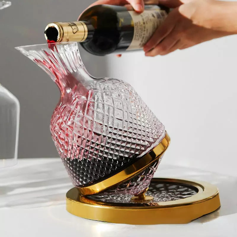 Decanter De Vinho Em Vidro Cristal Rotativo Com Eixo Inox