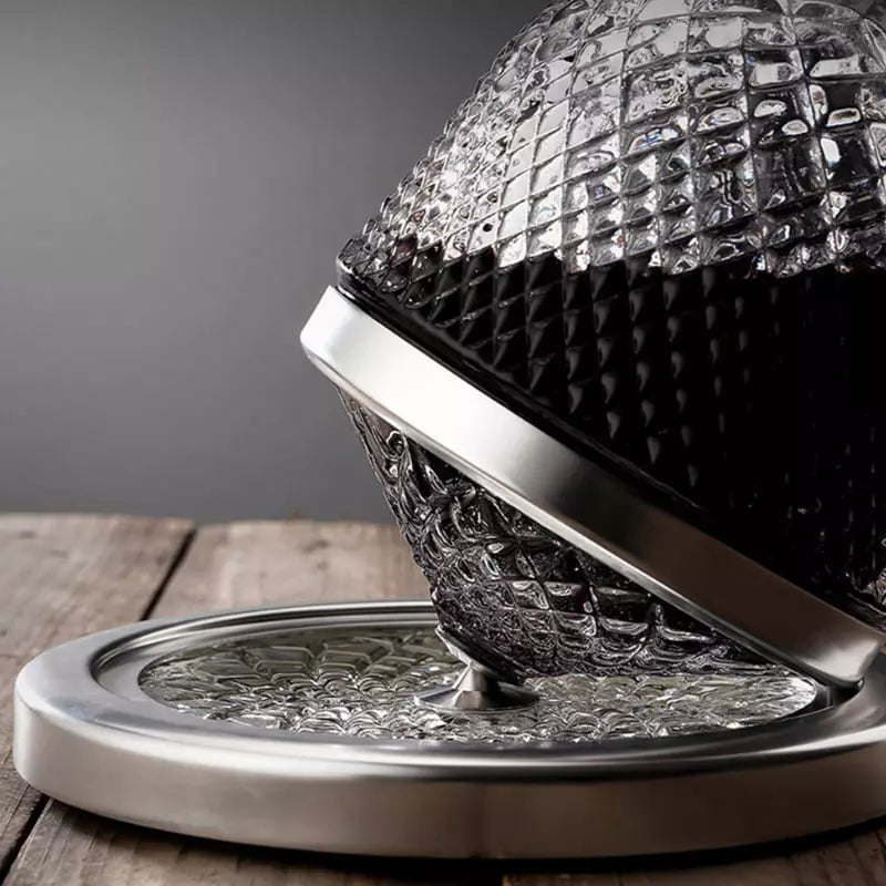 Decanter De Vinho Em Vidro Cristal Rotativo Com Eixo Inox