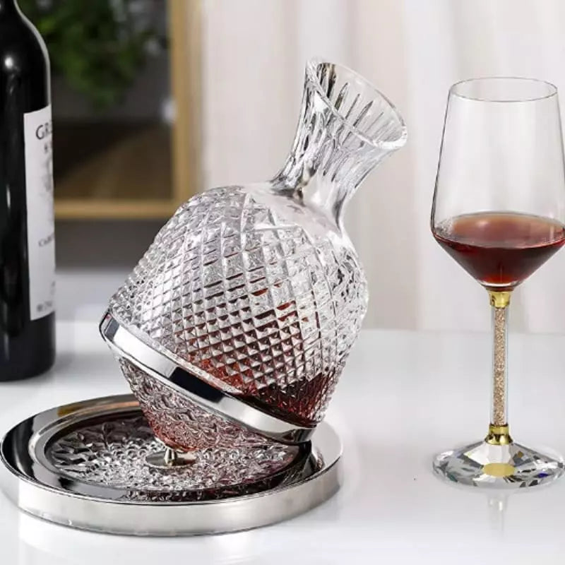 Decanter De Vinho Em Vidro Cristal Rotativo Com Eixo Inox