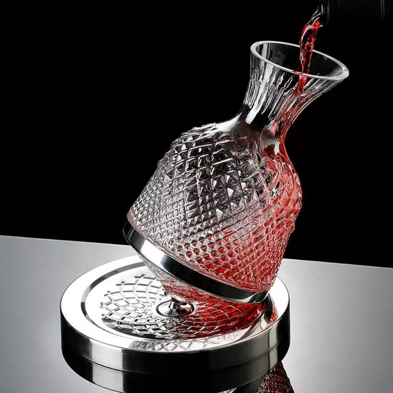 Decanter De Vinho Em Vidro Cristal Rotativo Com Eixo Inox
