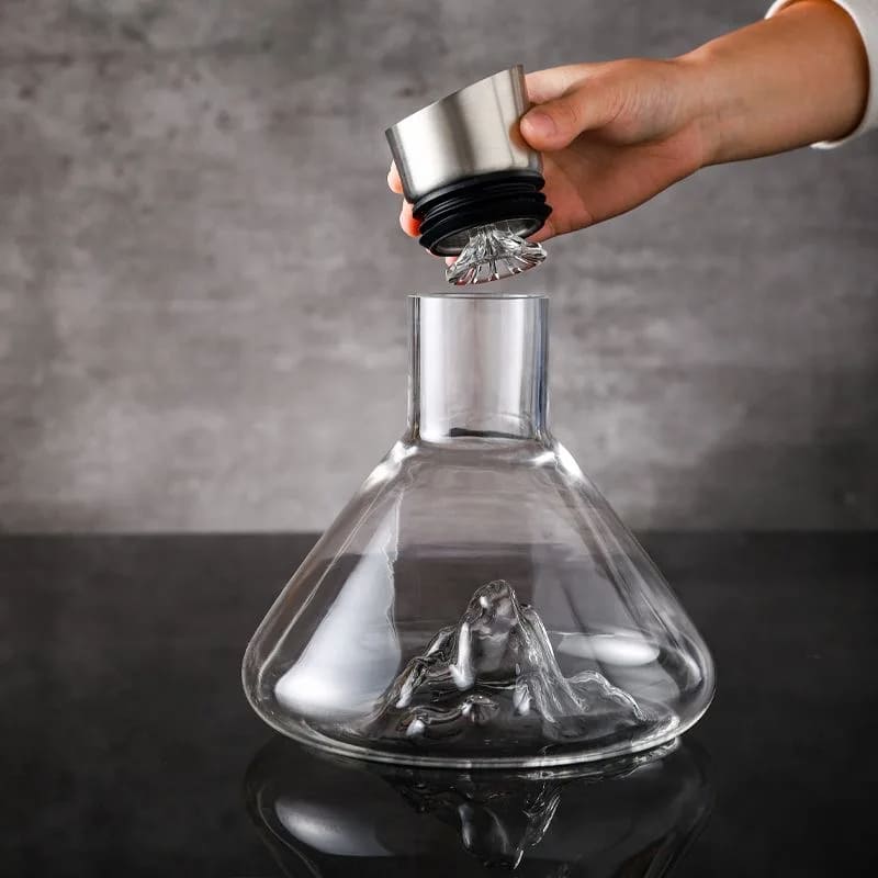 Decanter de Vinho em Vidro Iceberg com Aerador Inox