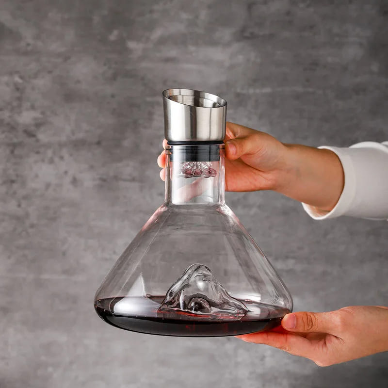 Decanter de Vinho em Vidro Iceberg com Aerador Inox