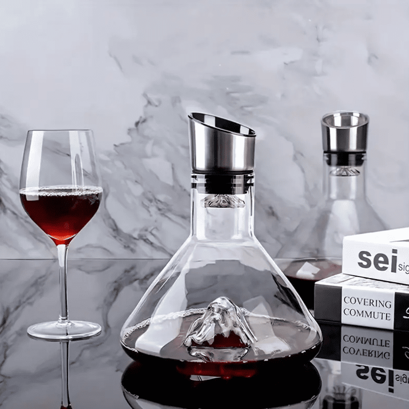 Decanter de Vinho em Vidro Iceberg com Aerador Inox