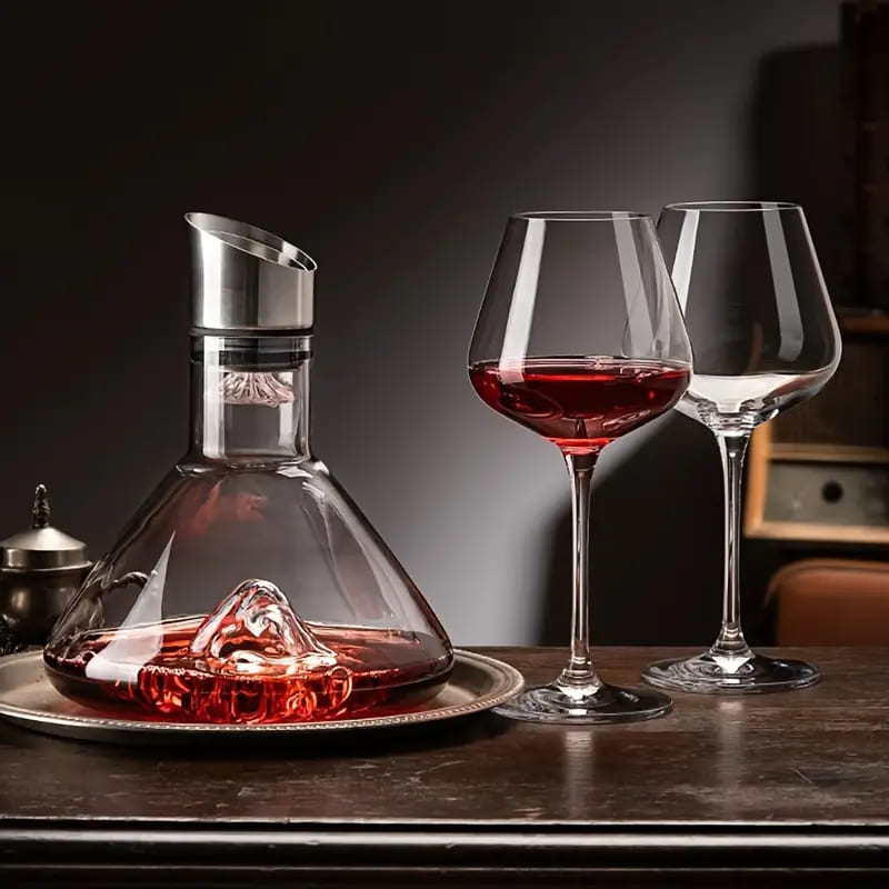Decanter de Vinho em Vidro Iceberg com Aerador Inox