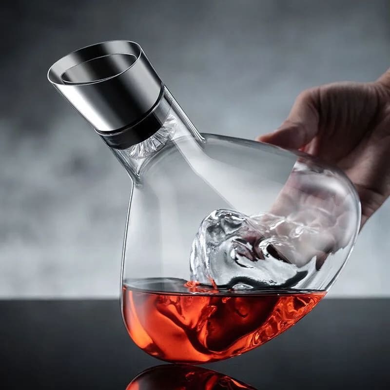 Decanter de Vinho em Vidro Iceberg com Aerador Inox