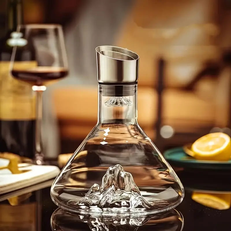 Decanter de Vinho em Vidro Iceberg com Aerador Inox
