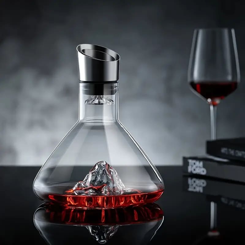Decanter de Vinho em Vidro Iceberg com Aerador Inox