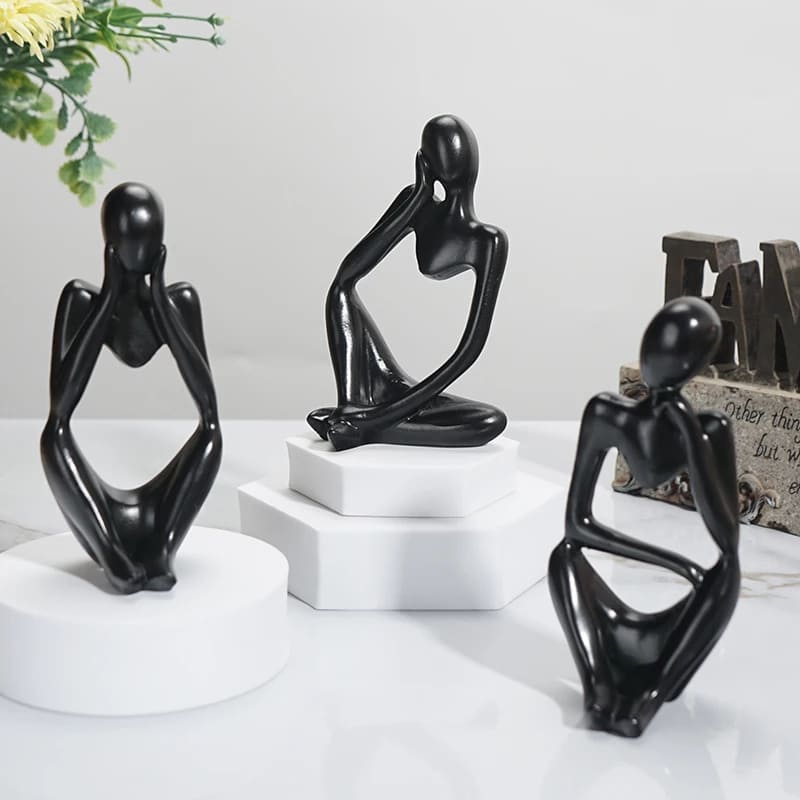 Escultura de Resina Abstrata Minimalista para Mesa Compacta