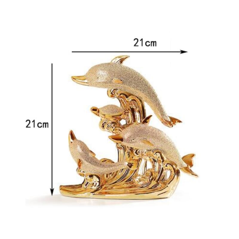 Estátua de Golfinhos em Cerâmica Dourada Brilhante para Mesa