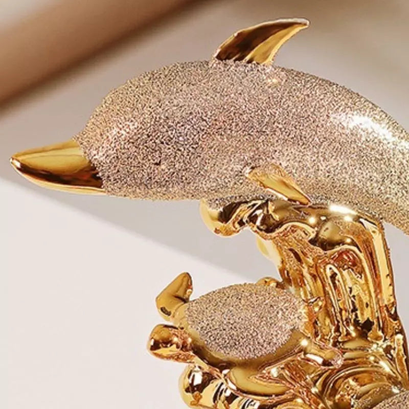 Estátua de Golfinhos em Cerâmica Dourada Brilhante para Mesa