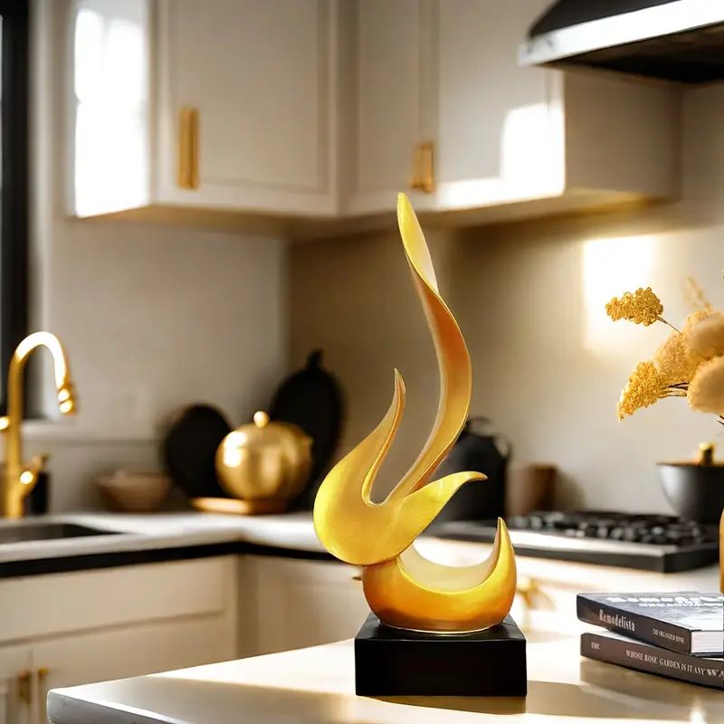 Escultura Abstrata de Chamas Em Resina Para Sala