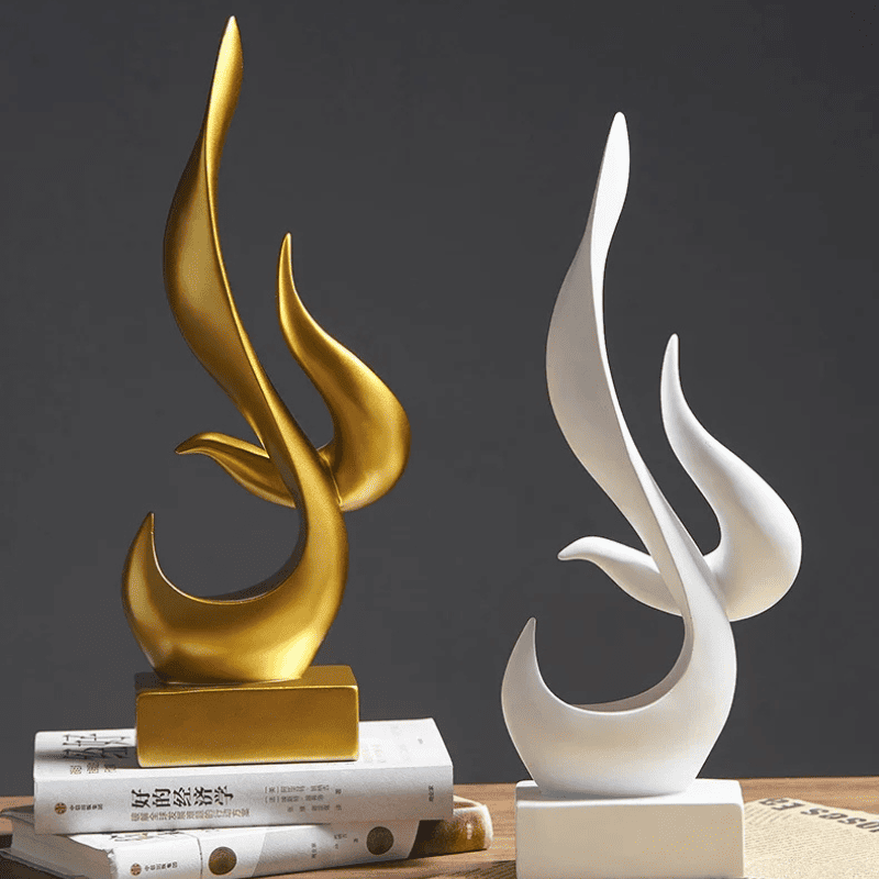 Escultura Abstrata de Chamas Em Resina Para Sala