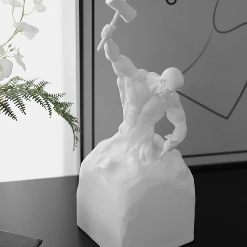 Escultura Em Resina Homem Esculpindo Minimalista Para Sala