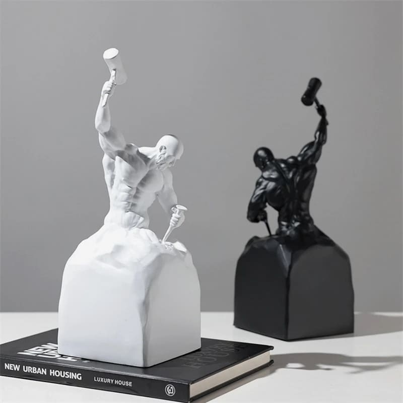 Escultura Em Resina Homem Esculpindo Minimalista Para Sala