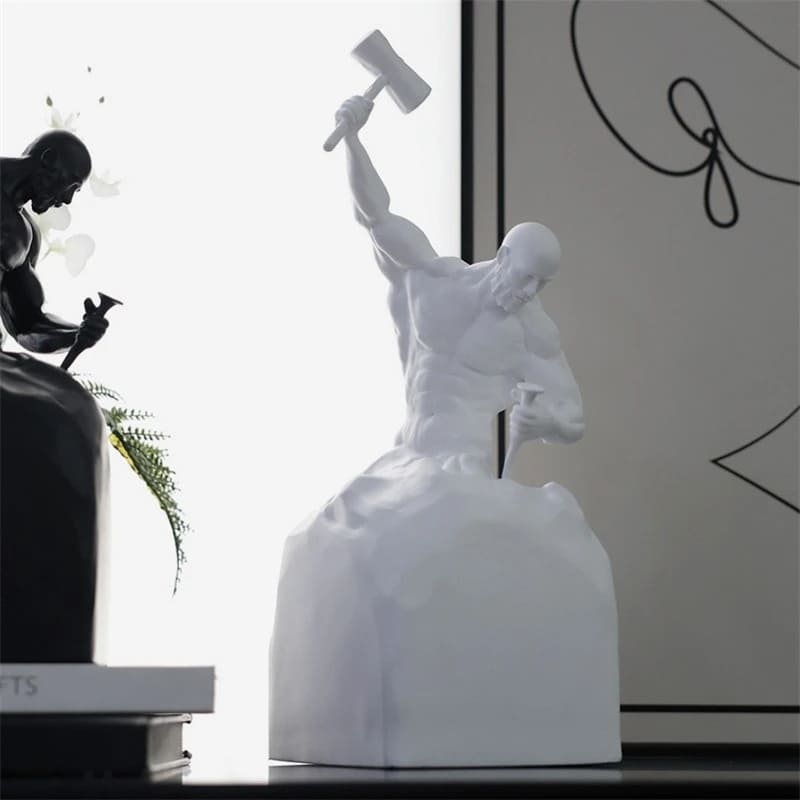 Escultura Em Resina Homem Esculpindo Minimalista Para Sala