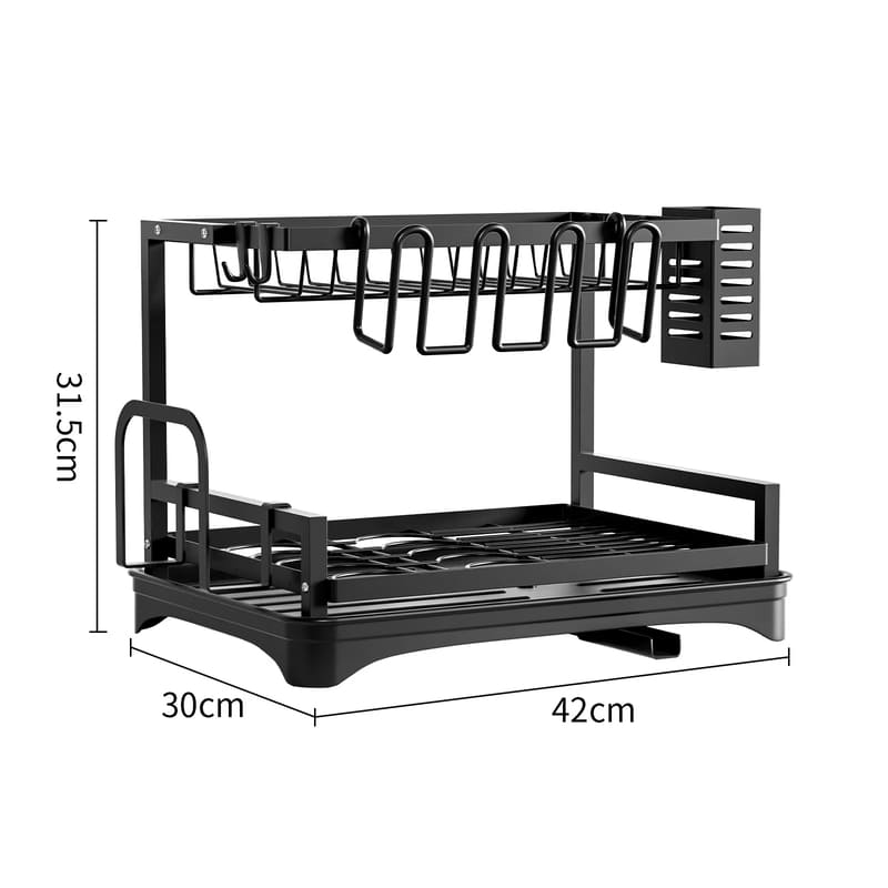 Escorredor de Louça em Metal Preto com Bandeja Coletora