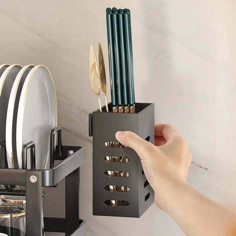 Escorredor de Louça em Metal Preto com Bandeja Coletora