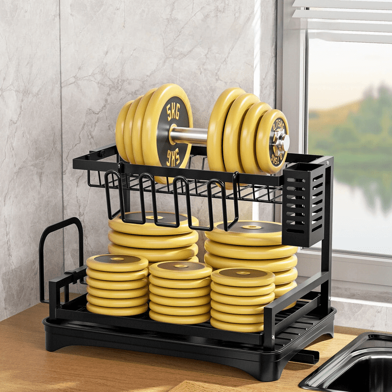 Escorredor de Louça em Metal Preto com Bandeja Coletora