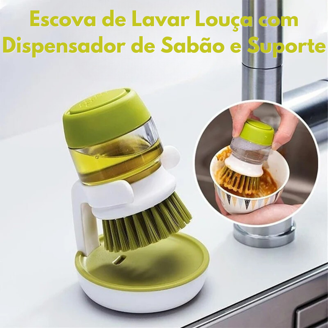 Escova de Lavar Louça com Dispensador e Suporte Prático
