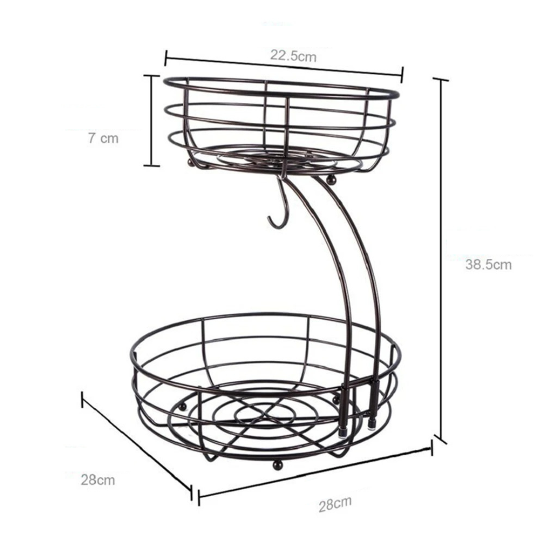 Fruteira De 2 Camadas Em Ferro Com Suporte Para Bananas