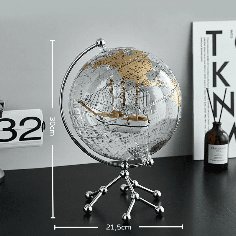 Globo Terrestre Transparente Com Base Metálica