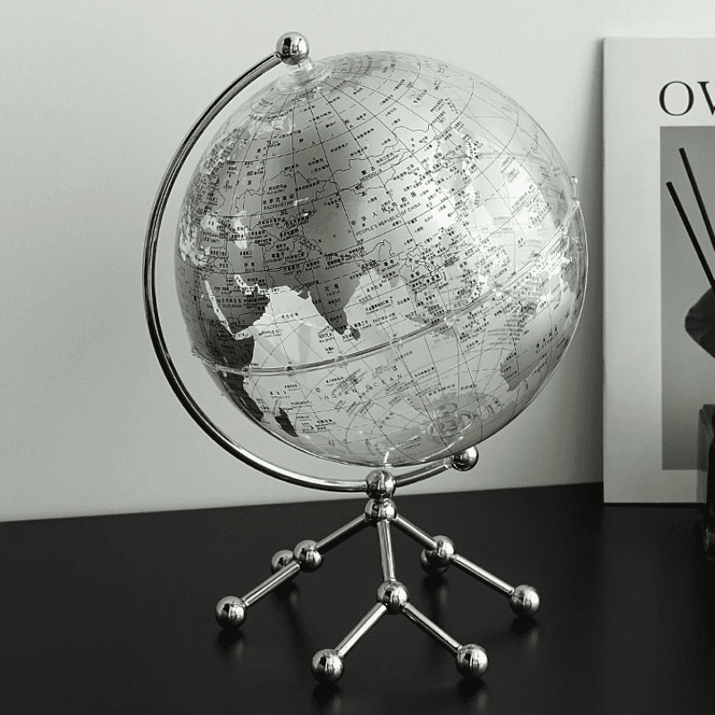 Globo Terrestre Transparente Com Base Metálica