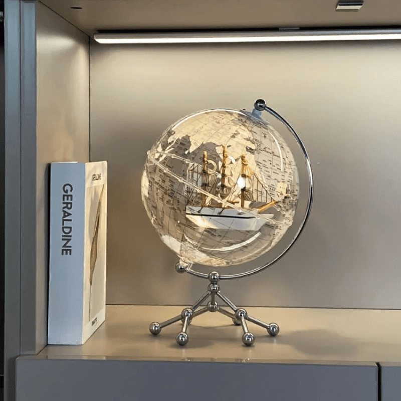 Globo Terrestre Transparente Com Base Metálica