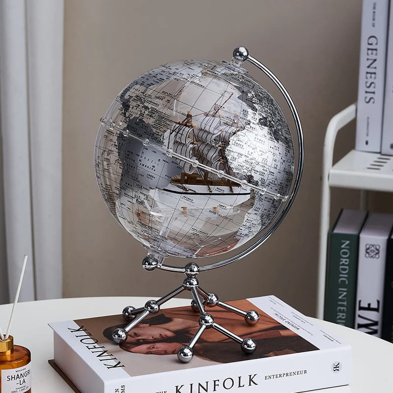 Globo Terrestre Transparente Com Base Metálica