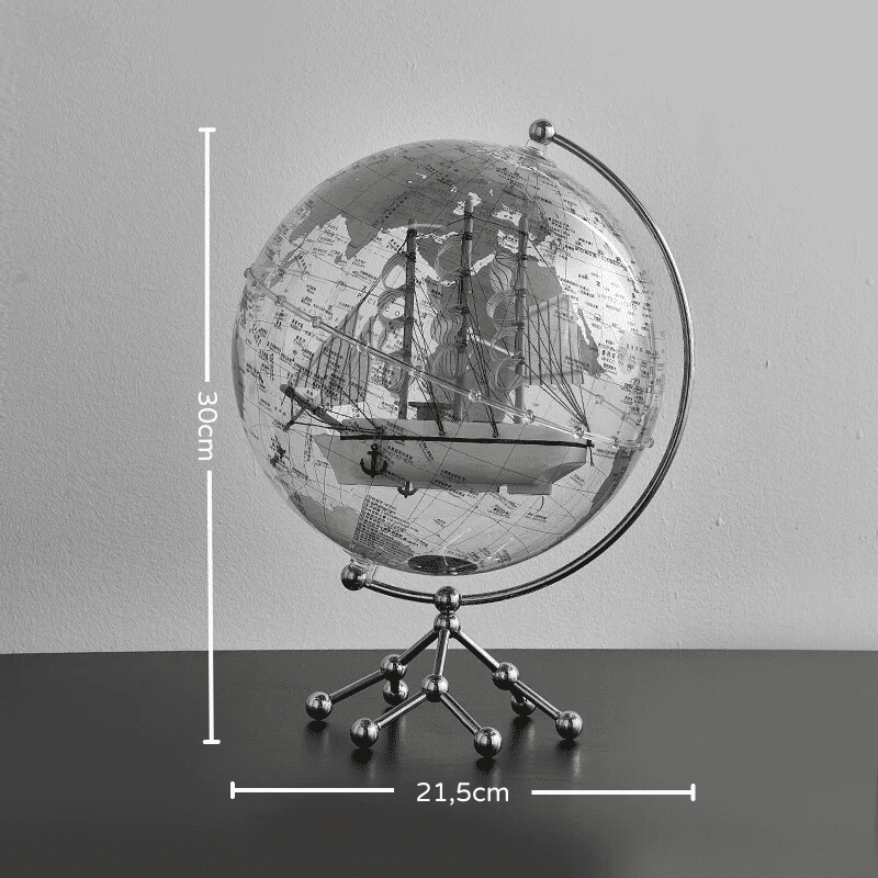 Globo Terrestre Transparente Com Base Metálica